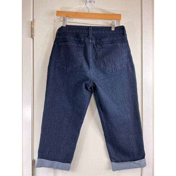 NYDJ Alyssia Rhinestone Cuffed Crop Jeans Dark Wash Women's Size 8 - Picture 2 of 14